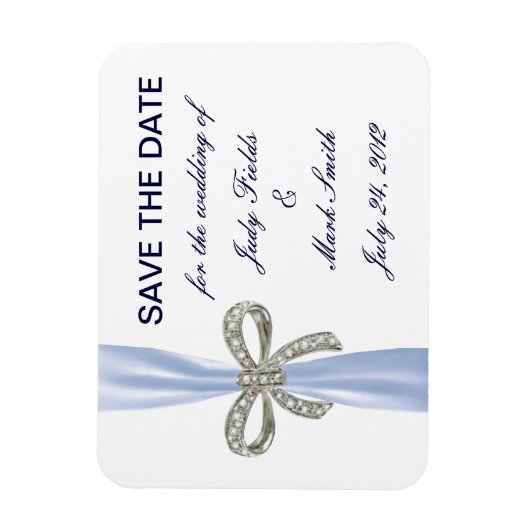 Blue Diamond Bow Wedding Save the Date Magnet Magneet (Verticaal)