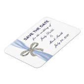 Blue Diamond Bow Wedding Save the Date Magnet Magneet (Linkerzijde)