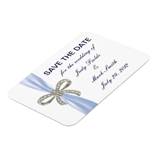 Blue Diamond Bow Wedding Save the Date Magnet Magneet (Linkerzijde)