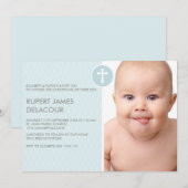 Blue Diamond Cross Foto Christening Uitnodiging (Voorkant / Achterkant)
