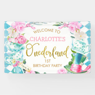 Blue Diamond Floral Alice in Onederland Spandoek