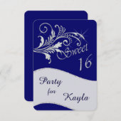 Blue Diamond Glitter Sweet 16 Party Kaart (Voorkant / Achterkant)