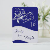 Blue Diamond Glitter Sweet 16 Party Kaart (Staand voorkant)