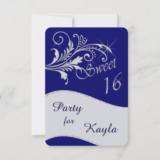Blue Diamond Glitter Sweet 16 Party Kaart (Voorkant)