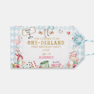 Blue Diamond Gold Alice One-derland 1st Birthday Cadeaulabel