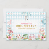 Blue Diamond Gold Alice One-derland 1ste verjaarda Kaart (Achterkant)