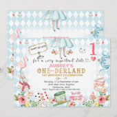 Blue Diamond Gold Alice One-derland 1ste verjaarda Kaart (Voorkant / Achterkant)