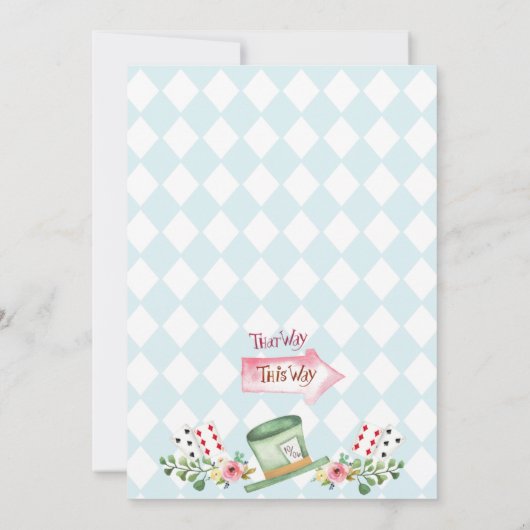 Blue Diamond Heart Alice One-derland 1st Birthday Kaart (Achterkant)