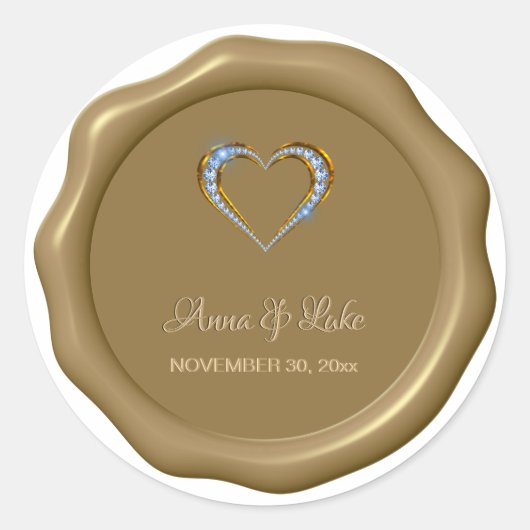 *~* Blue Diamond Heart Wax Seal Wedding Ronde Sticker (Voorkant)