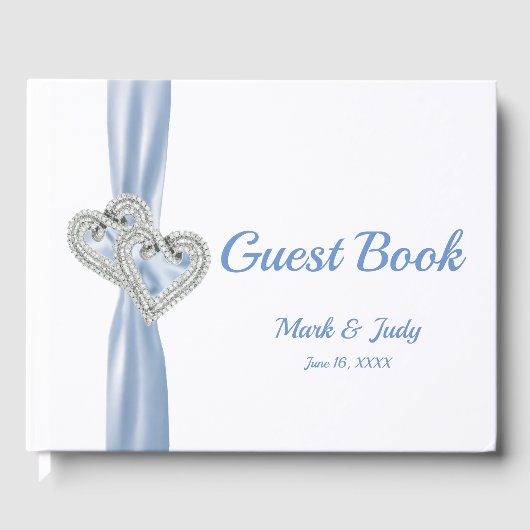 Blue Diamond Hearts Bruiloft Gastenboek (Voorkant)