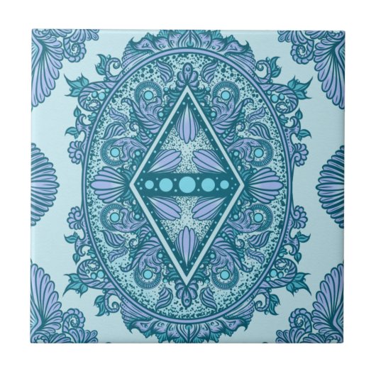 Blue Diamond Mandala | turquoise en lavendel Tegeltje (Voorkant)