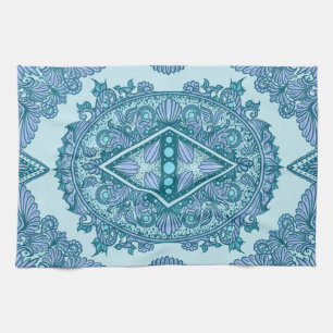 Blue Diamond Mandala turquoise en lavendel Theedoek