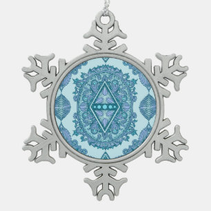 Blue Diamond Mandala turquoise en lavendel Tin Sneeuwvlok Ornament
