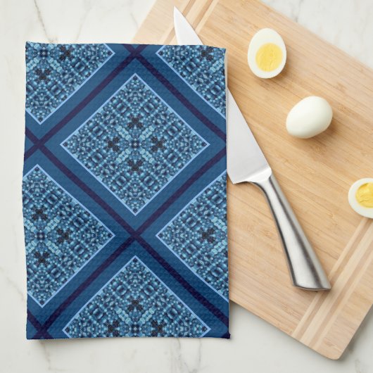 Blue Diamond met Mosaic Pattern Kitchen Towel Theedoek (Quarter Fold)