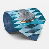 Blue Diamond Metallic King Chess Vaderdag Stropdas (Opgerold)