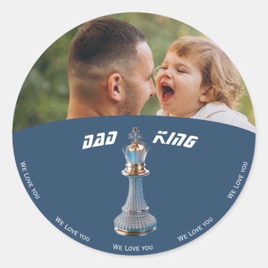 Blue Diamond Metallic King Schaak Vaderdag Ronde Sticker (Voorkant)