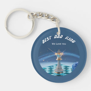 Blue Diamond Metallic King Schaak Vaderdag Sleutelhanger