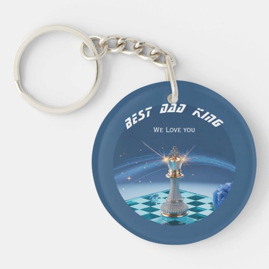 Blue Diamond Metallic King Schaak Vaderdag Sleutelhanger (Voorkant)