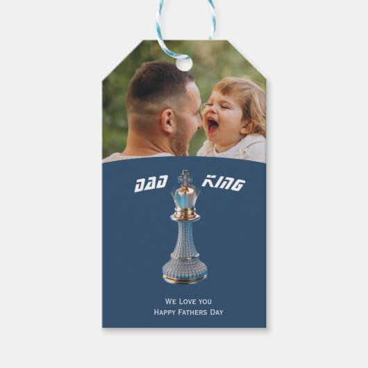 Blue Diamond Metallic Koning Schaak Vaderdag Cadeaulabel (Voorkant)