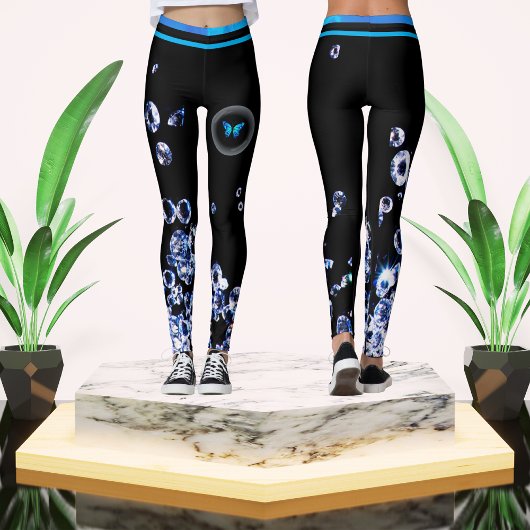Blue Diamond Modern Trendy Mode Zwart Chic Leggings