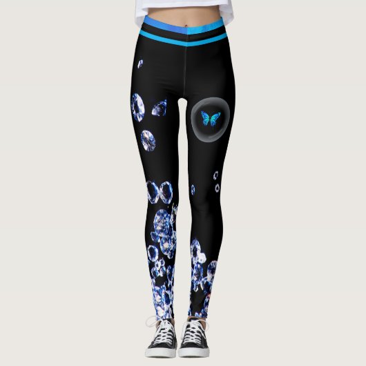 Blue Diamond Modern Trendy Mode Zwart Chic Leggings (Voorkant)