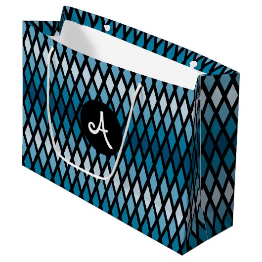 Blue Diamond Ombre Monogram Groot Cadeauzakje (Voorkant Gekanteld)