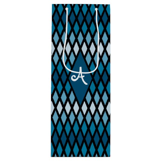 Blue Diamond Ombre Monogram Wijn Cadeautas (Voorkant)