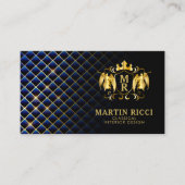 Blue Diamond Pattern Angel Crest | Luxurisch zwart Visitekaartje (Voorkant)