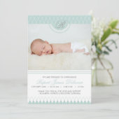 Blue Diamond Pattern Foto geboorteaankondiging Aankondiging (Staand voorkant)