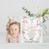 Blue Diamond Photo Alice One-derland 1st Birthday Kaart (Staand voorkant)