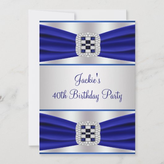 Blue Diamond Sapphire 40th Birthday Invitation Kaart (Voorkant)