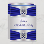 Blue Diamond Sapphire 40th Birthday Invitation Kaart (Voorkant / Achterkant)