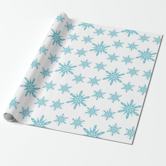 Blue Diamond Snowflake Pattern Cadeaupapier (Uitgerold)