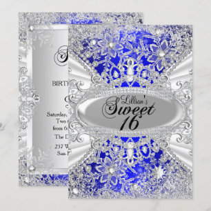 Blue Diamond Snowflake Winter Wonderland Sweet 16 Kaart