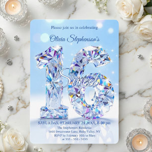 Blue Diamond Sparkle Glamoureuze Sweet 16 Verjaard Kaart