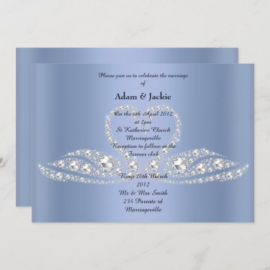 BLUE Diamond SWAN ELEGANT WEDDING Kaart (Voorkant / Achterkant)