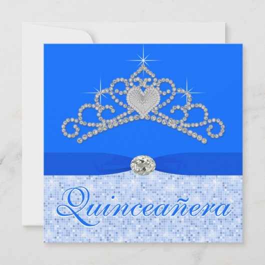 Blue Diamond Tiara Blue Quincenera Kaart (Voorkant)