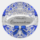 Blue Diamond & Tiara Quinceañera Sticker (Voorkant)