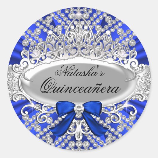 Blue Diamond & Tiara Quinceañera Sticker (Voorkant)