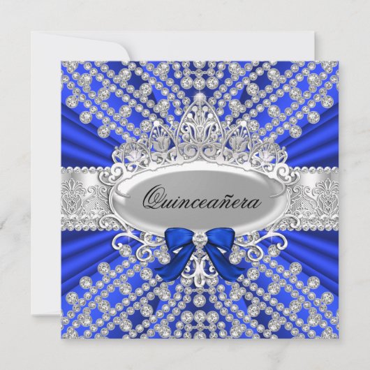 Blue Diamond & Tiara Quinceañera Uitnodiging (Voorkant)