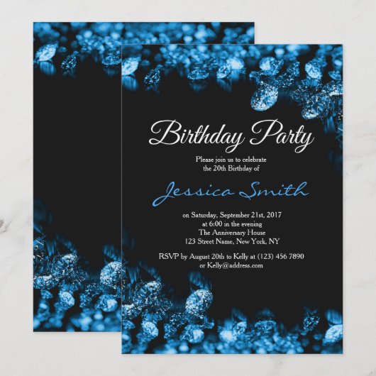 Blue Diamond verjaardagsfeestje uitnodigen Kaart (Voorkant / Achterkant)