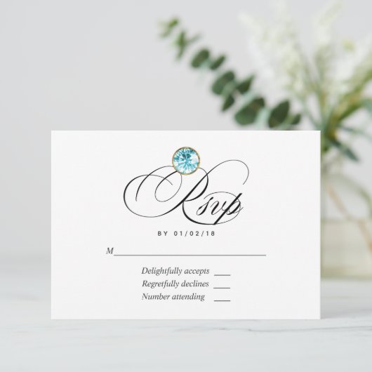 Blue Diamond Wedding RSVP Kaart (Staand voorkant)
