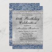 Blue Diamonds Birthday Invitation Velvet Silver Kaart (Voorkant / Achterkant)