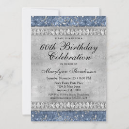 Blue Diamonds Birthday Invitation Velvet Silver Kaart