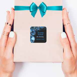 Blue Diamonds Black Party Favor Vierkante Sticker