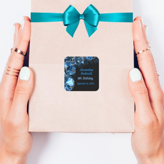 Blue Diamonds Black Party Favor Vierkante Sticker