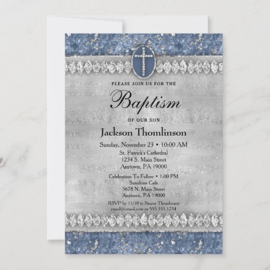 Blue Diamonds Boys Baptism Invitation Community Kaart (Voorkant)