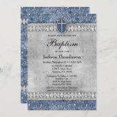 Blue Diamonds Boys Baptism Invitation Community Kaart (Voorkant / Achterkant)