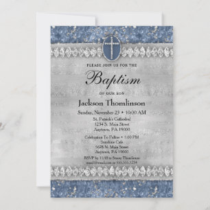 Blue Diamonds Boys Baptism Invitation Community Kaart