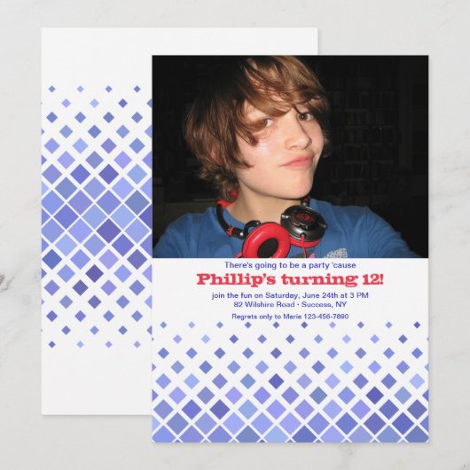 Blue Diamonds foto uitnodiging (Voorkant / Achterkant)